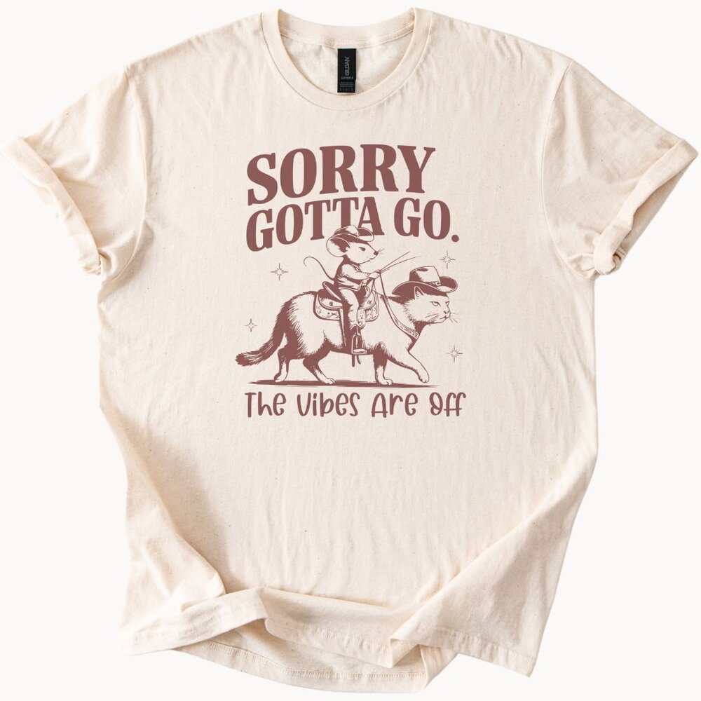 Funny Cowboy Cat Shirt Sorry Gotta Go The Vibes Are Off Graphic Tee